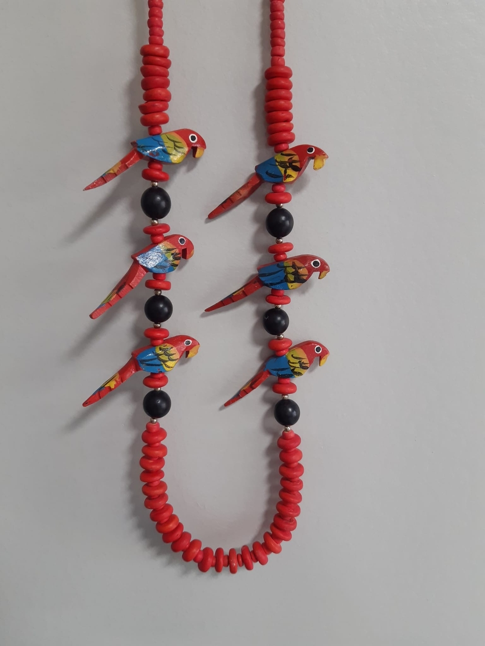 *SALE 3 for $20* Vintage Handmade Wooden Red Parrot Bead Necklace